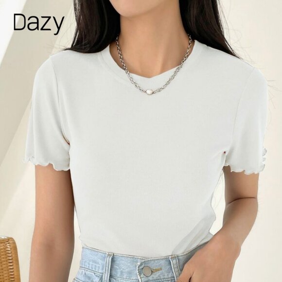 Lettuce Trim Ribbed Knit Tee - Picture 1 of 1